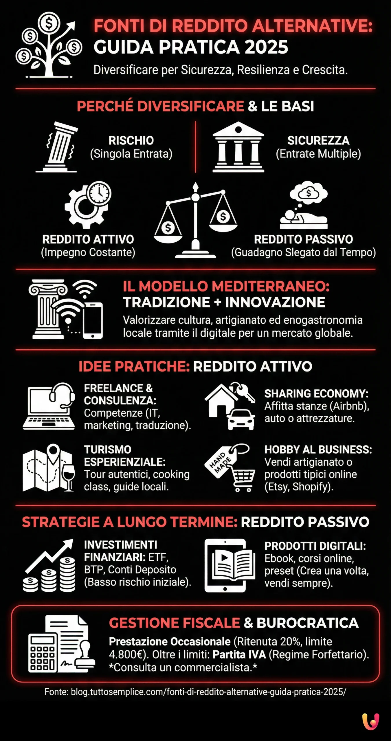 Fonti di Reddito Alternative: Guida Pratica 2025 - Infografica riassuntiva