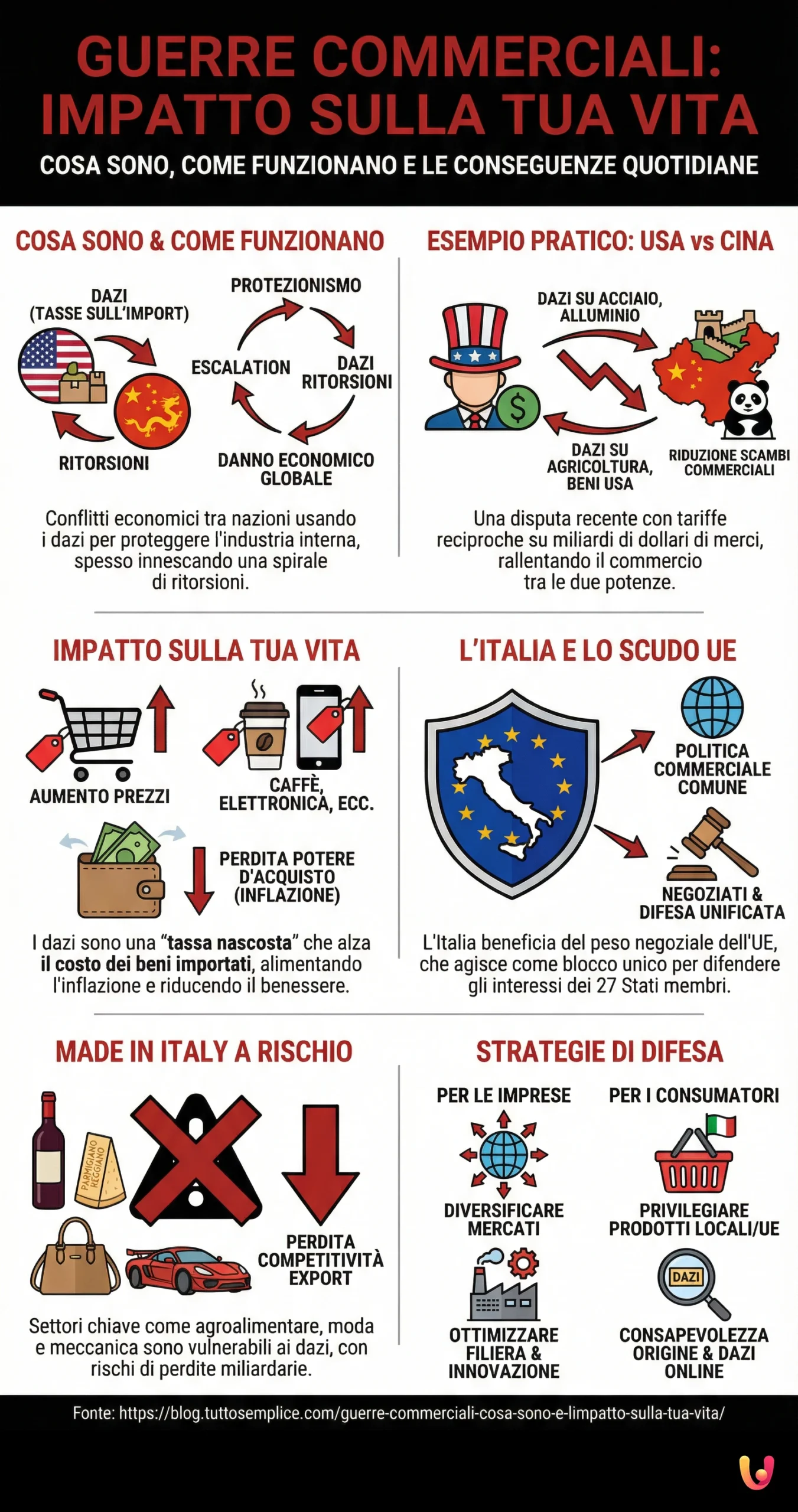 Guerre commerciali: cosa sono e l'impatto sulla tua vita - Infografica riassuntiva