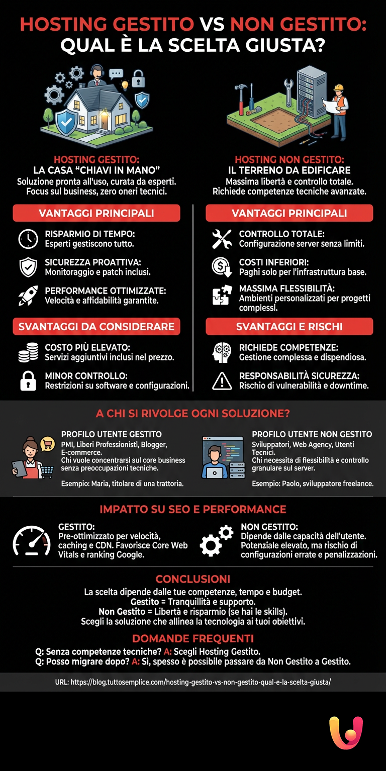 Hosting Gestito vs Non Gestito: Qual &egrave; la scelta giusta? - Infografica riassuntiva