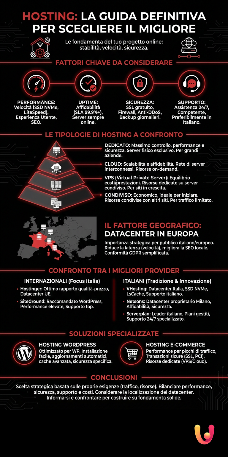 Hosting: la guida definitiva per scegliere il migliore - Infografica riassuntiva