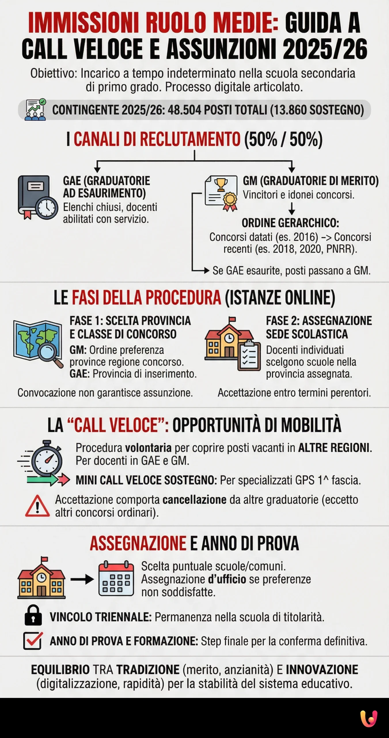 Immissioni ruolo medie: guida a call veloce e assunzioni 2025/26 - Infografica riassuntiva