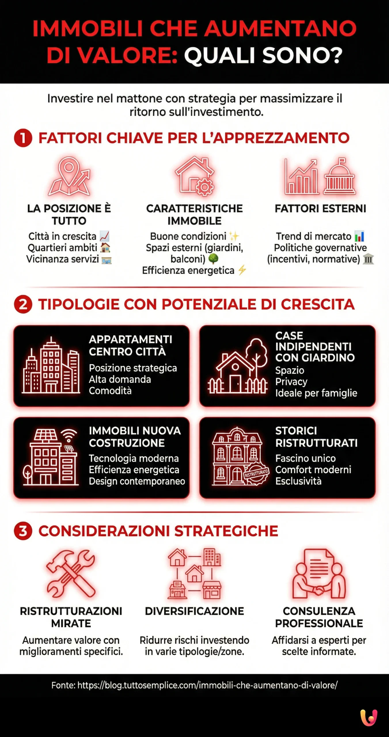 Immobili che aumentano di valore: quali sono? - Infografica riassuntiva