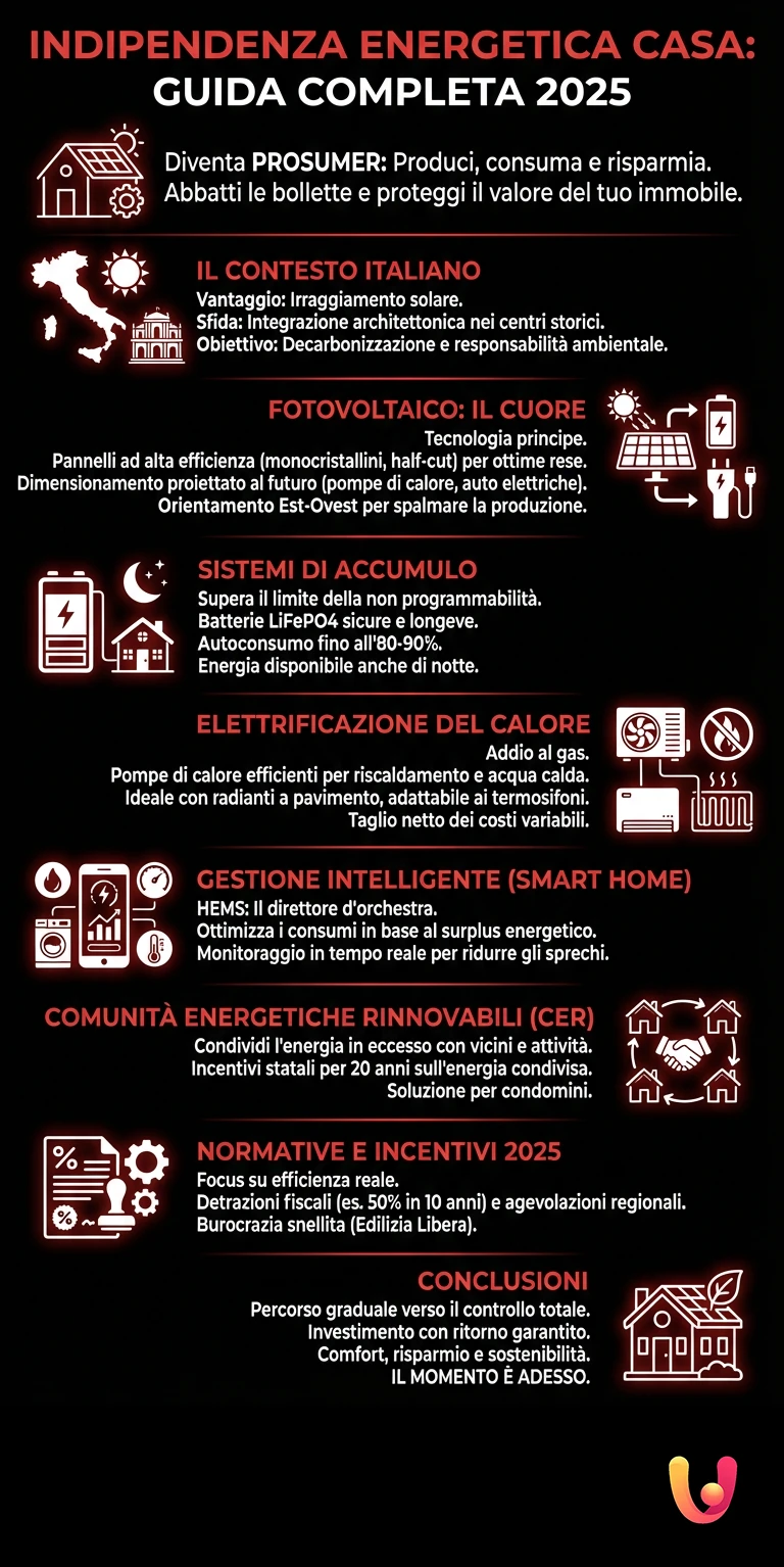 Indipendenza Energetica Casa: Guida Completa 2025 - Infografica riassuntiva