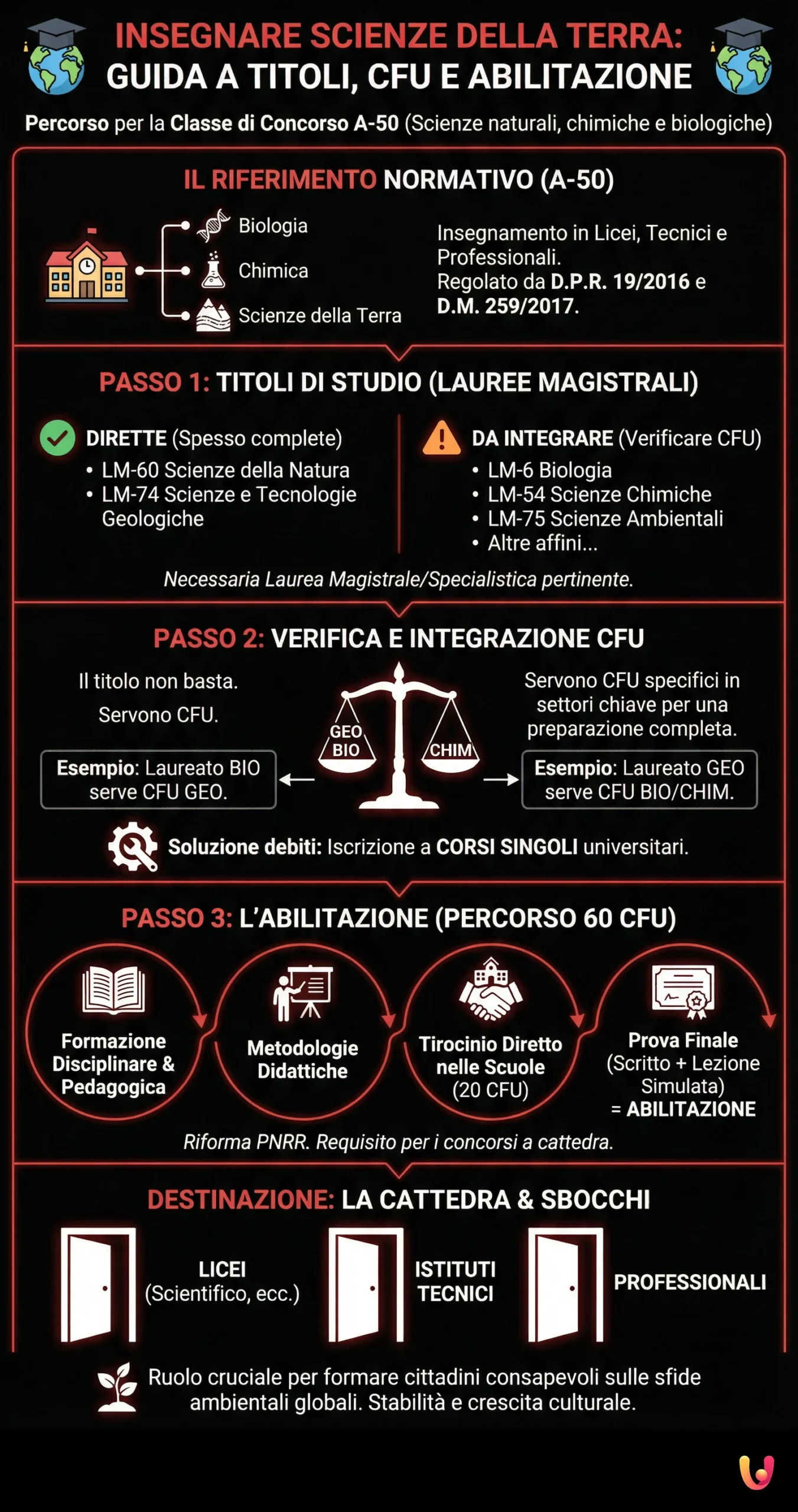 Insegnare Scienze della Terra: Guida a Titoli, CFU e Abilitazione - Infografica riassuntiva