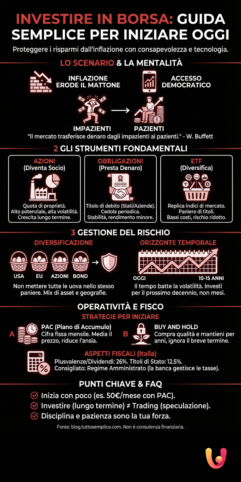 Investire in Borsa: Guida Semplice per Iniziare Oggi - Infografica riassuntiva
