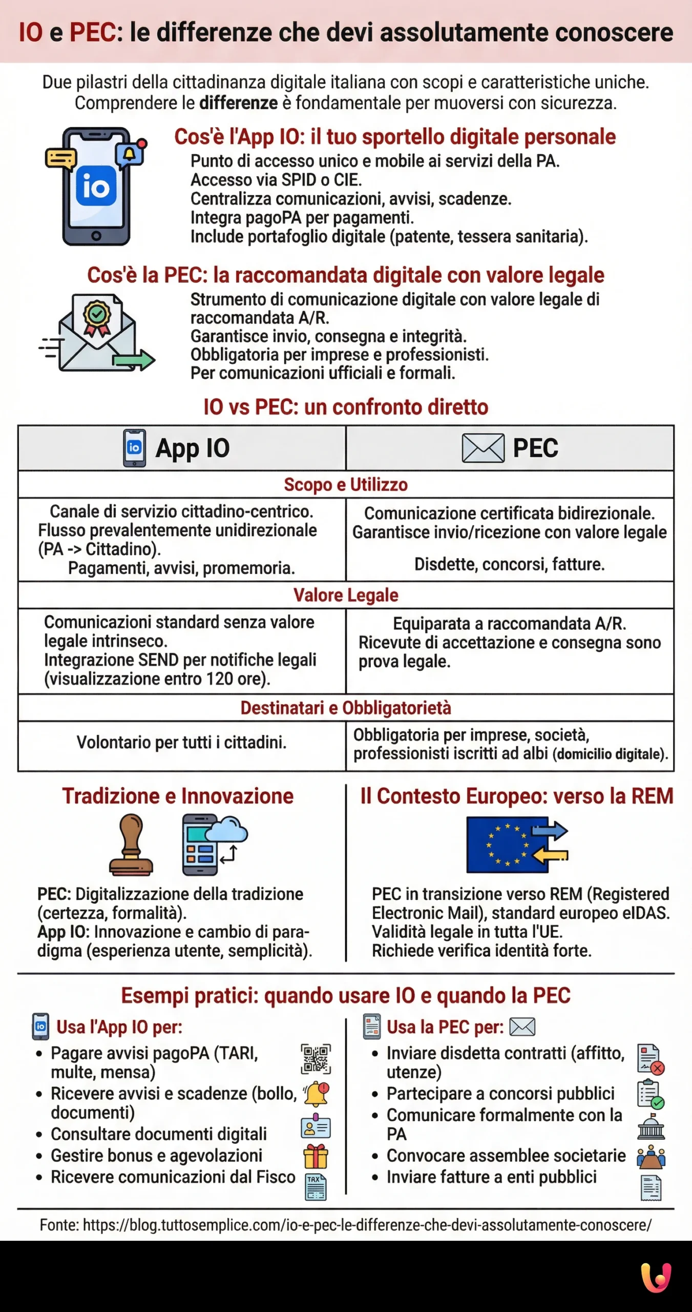 IO e PEC: le differenze che devi assolutamente conoscere - Infografica riassuntiva