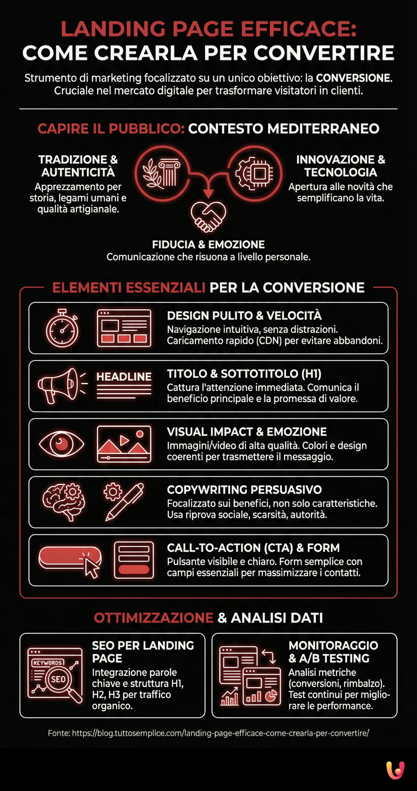 Landing Page Efficace: come crearla per convertire - Infografica riassuntiva