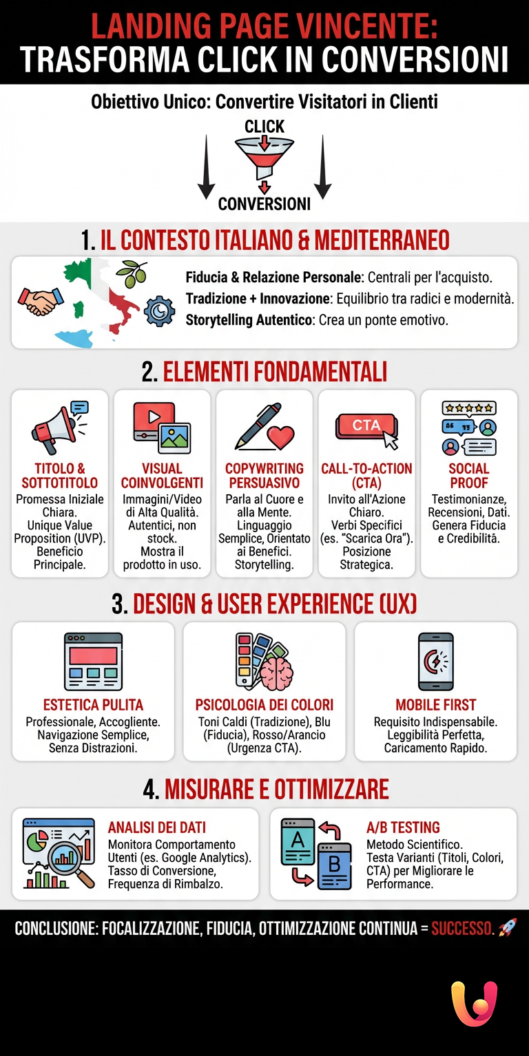 Landing Page Vincente: Trasforma Click in Conversioni - Infografica riassuntiva