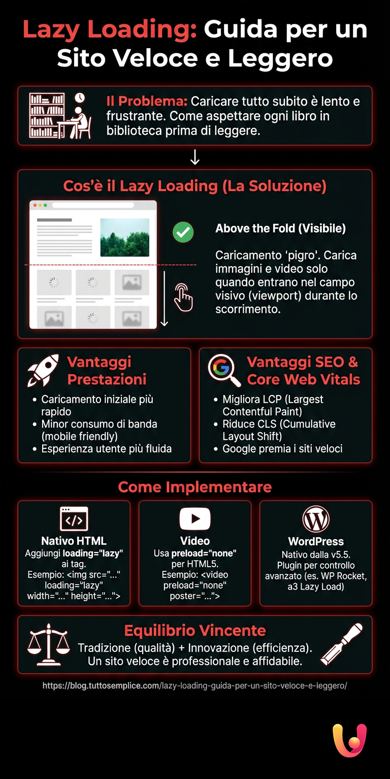 Lazy Loading: Guida per un Sito Veloce e Leggero - Infografica riassuntiva