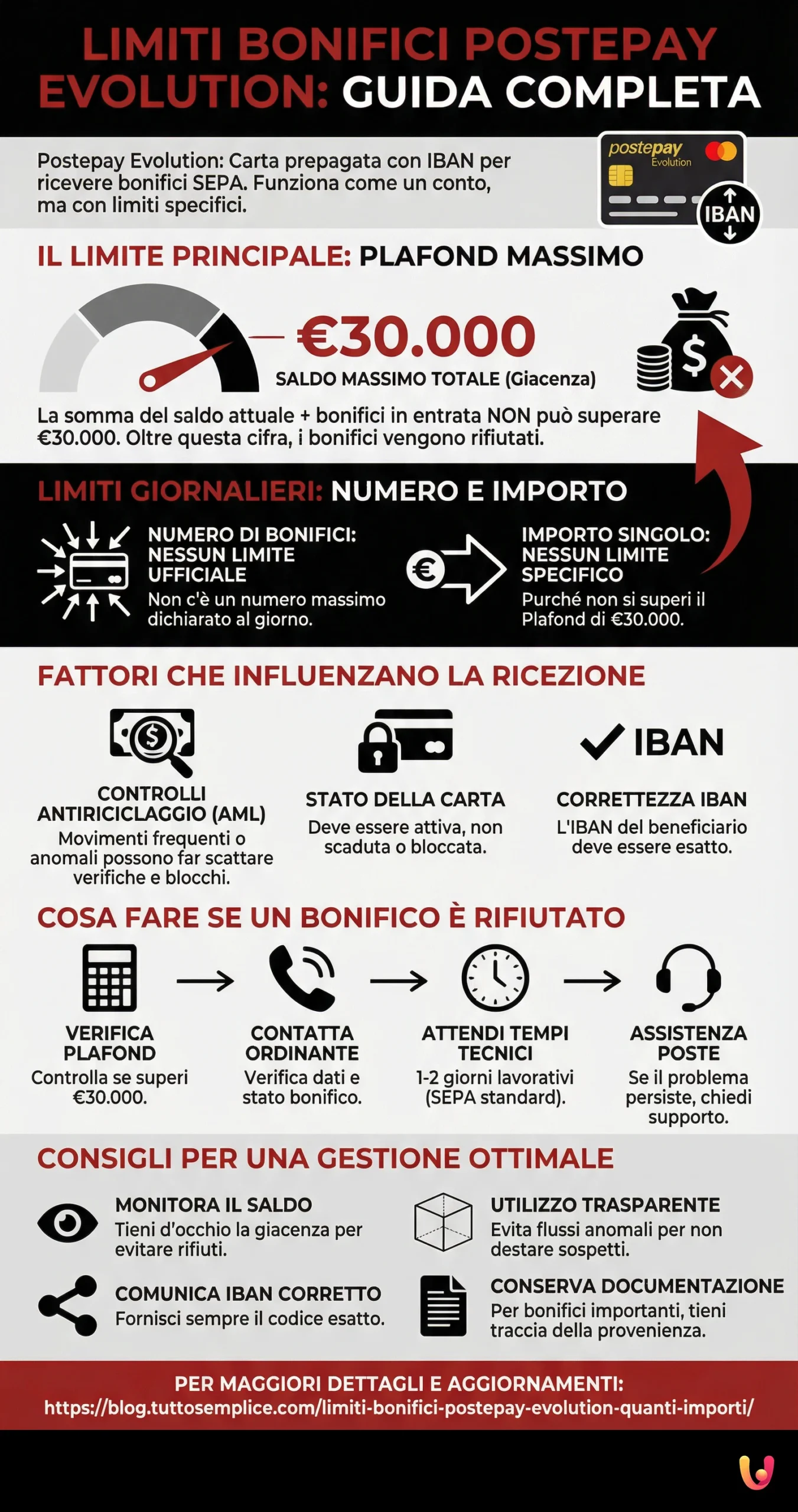 Limiti Bonifici Postepay Evolution: Quanti Se Ne Possono Ricevere e Con Quali Importi? Guida Completa - Infografica riassuntiva