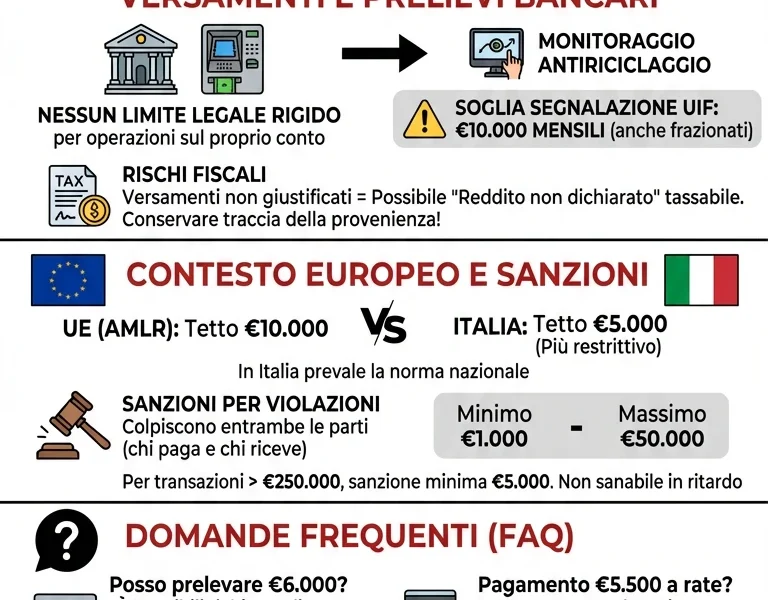 Infografica: Limiti Versamento Contanti e Prelievi: Guida Completa alla Normativa 2025