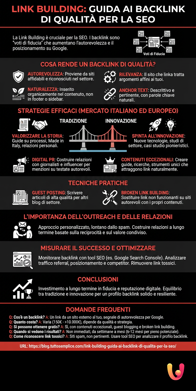 Link Building: Guida ai Backlink di Qualit&agrave; per la SEO - Infografica riassuntiva