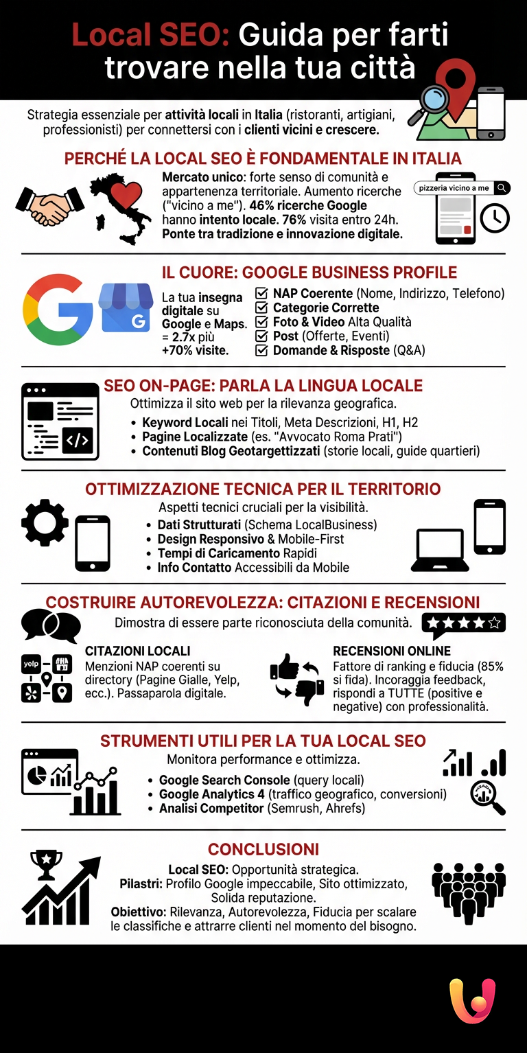 Local SEO: Guida per farti trovare nella tua citt&agrave; - Infografica riassuntiva