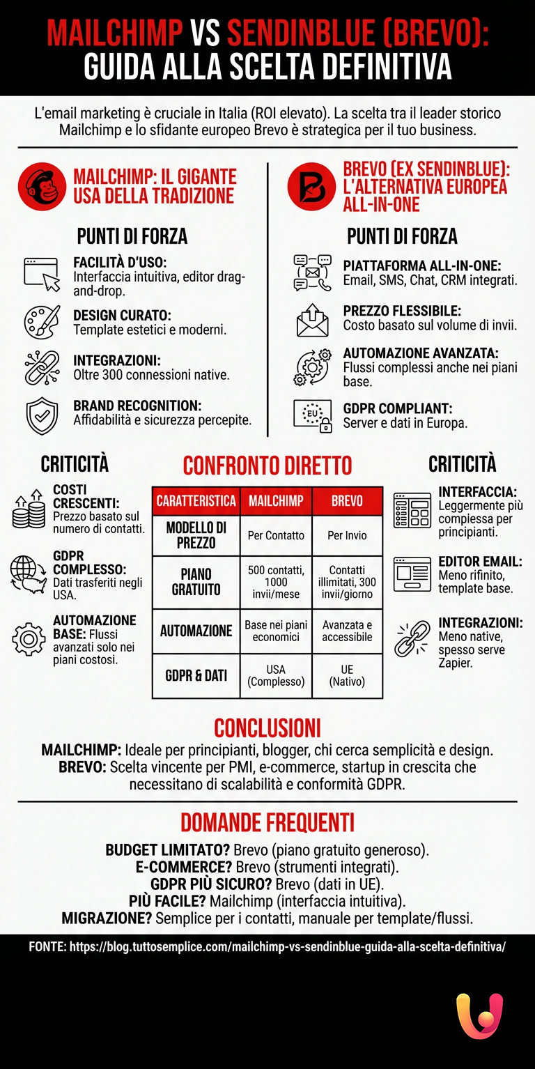 Mailchimp vs Sendinblue: Guida alla Scelta Definitiva - Infografica riassuntiva