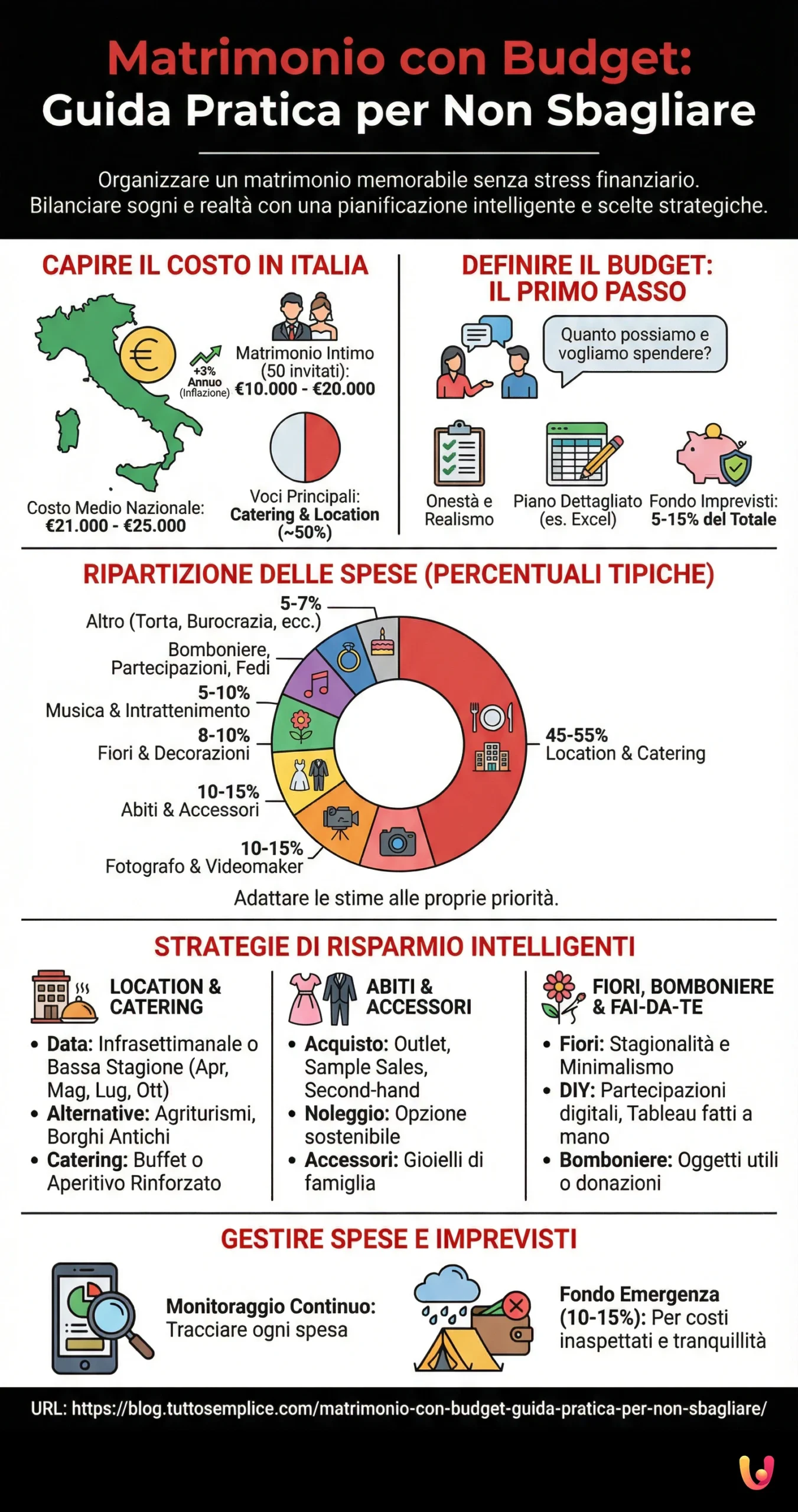 Matrimonio con Budget: Guida Pratica per Non Sbagliare - Infografica riassuntiva