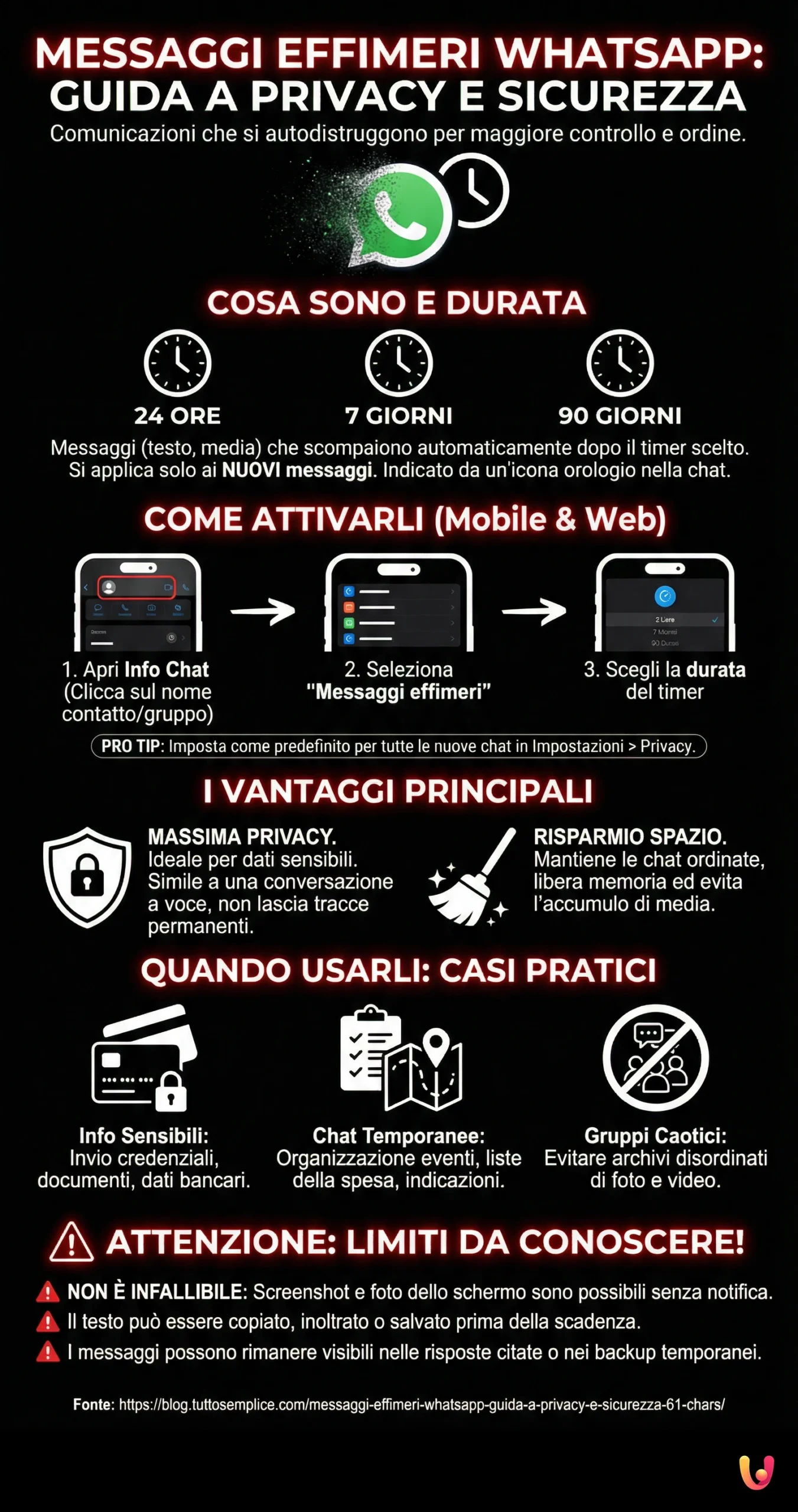 WhatsApp Disappearing Messages: Guide to Privacy and Security - Summary Infographic