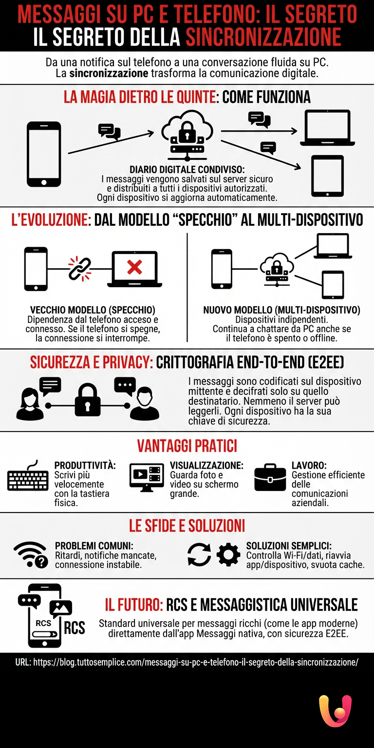 Mensagens no PC e telem&oacute;vel: o segredo da sincroniza&ccedil;&atilde;o. - Infografia resumida