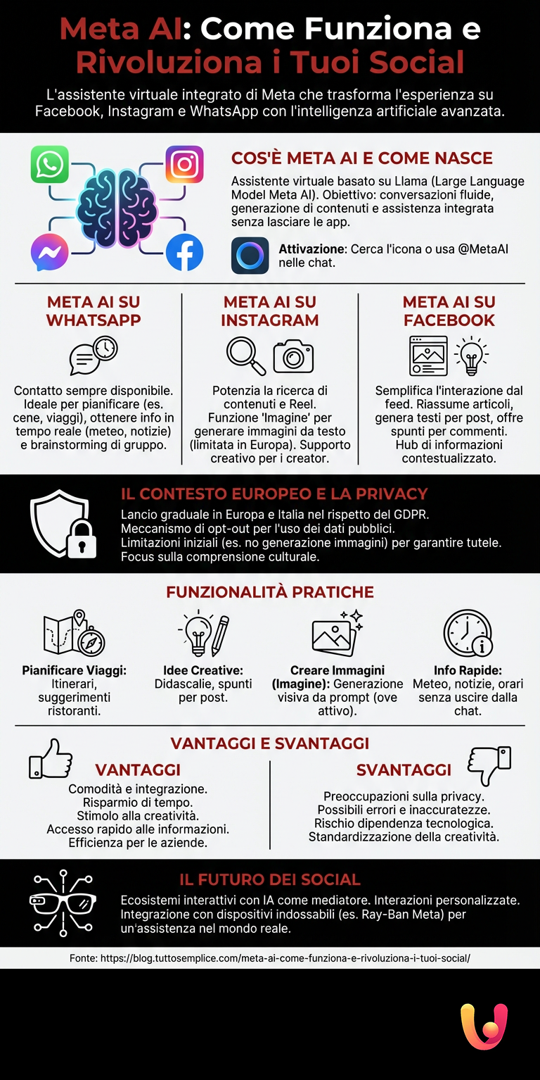 Meta AI: Come Funziona e Rivoluziona i Tuoi Social - Infografica riassuntiva