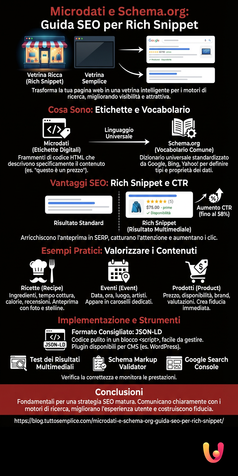 Microdati e Schema.org: Guida SEO per Rich Snippet - Infografica riassuntiva