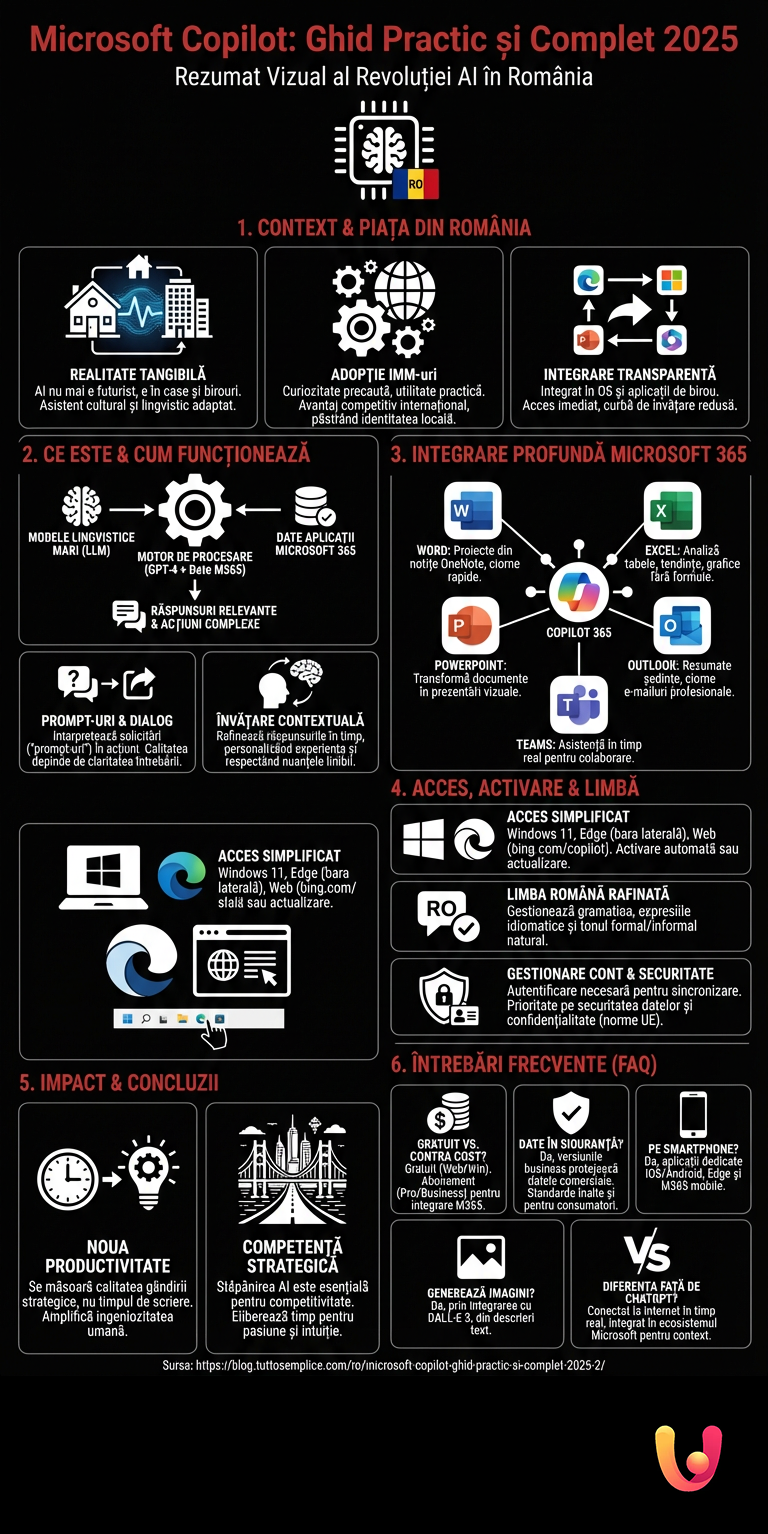 Microsoft Copilot: Ghid Practic și Complet 2025 - Infografica riassuntiva