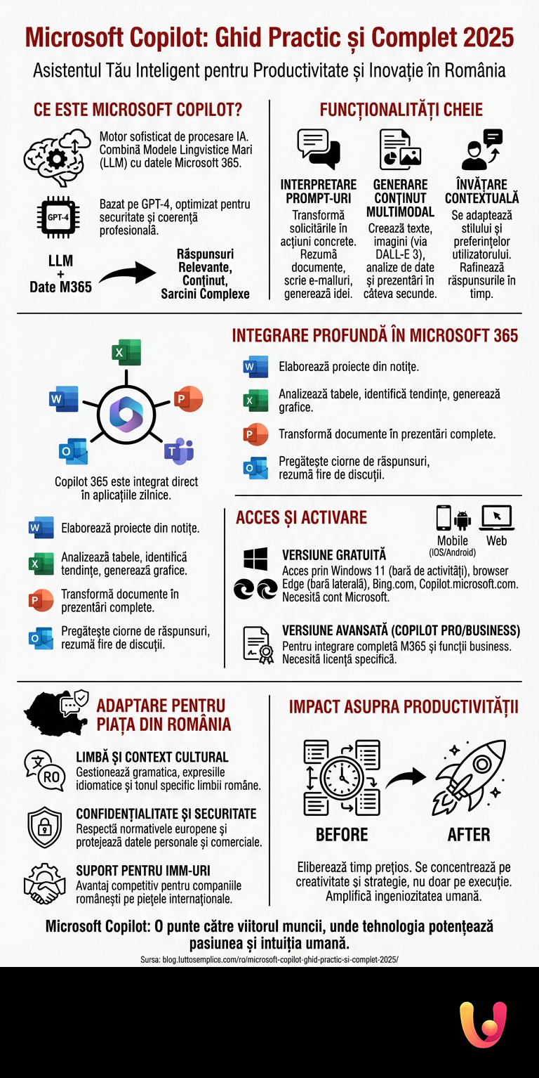 Microsoft Copilot: Ghid Practic și Complet 2025 - Infografica riassuntiva