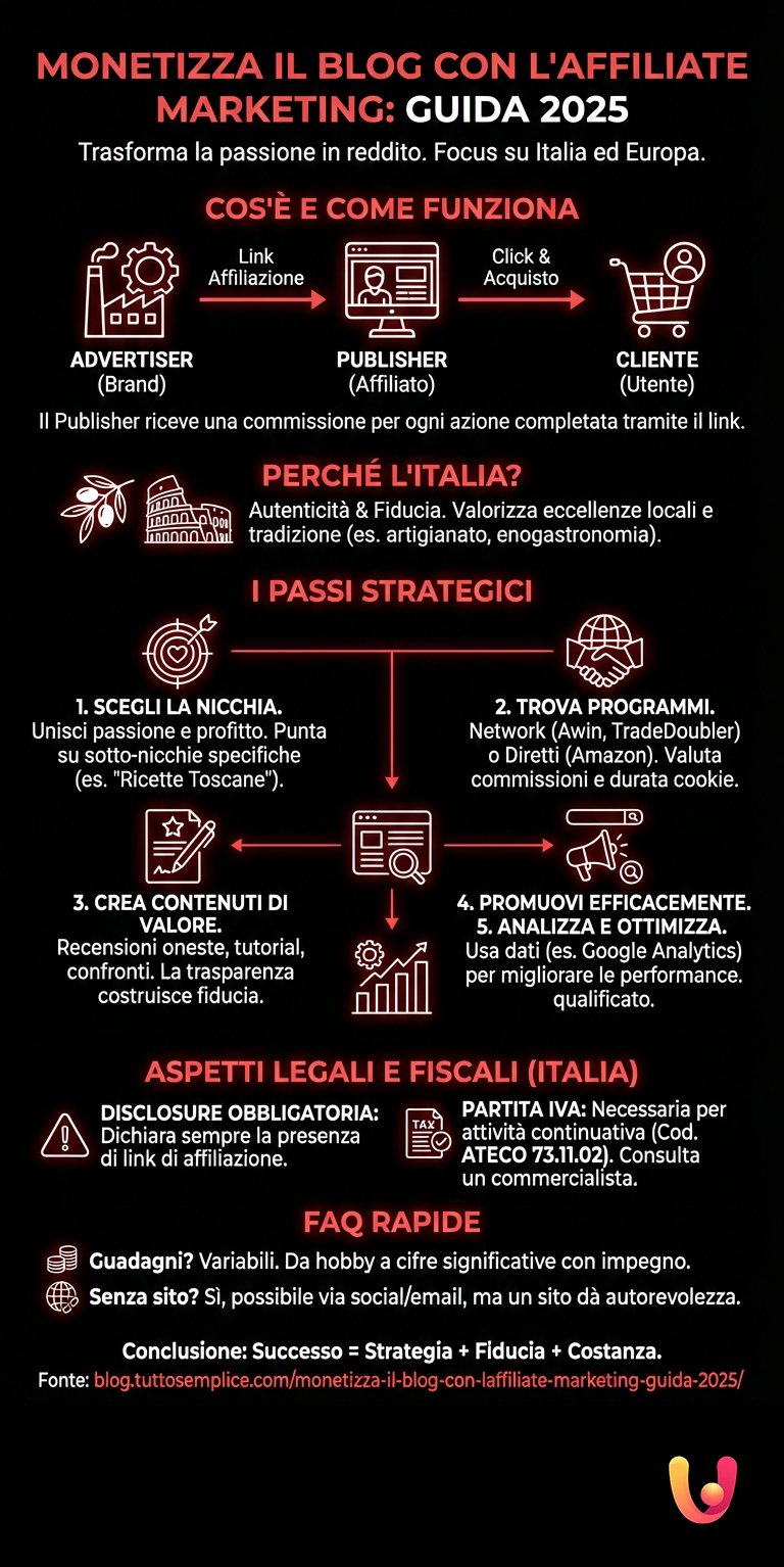 Monetizza il Blog con l'Affiliate Marketing: Guida 2025 - Infografica riassuntiva