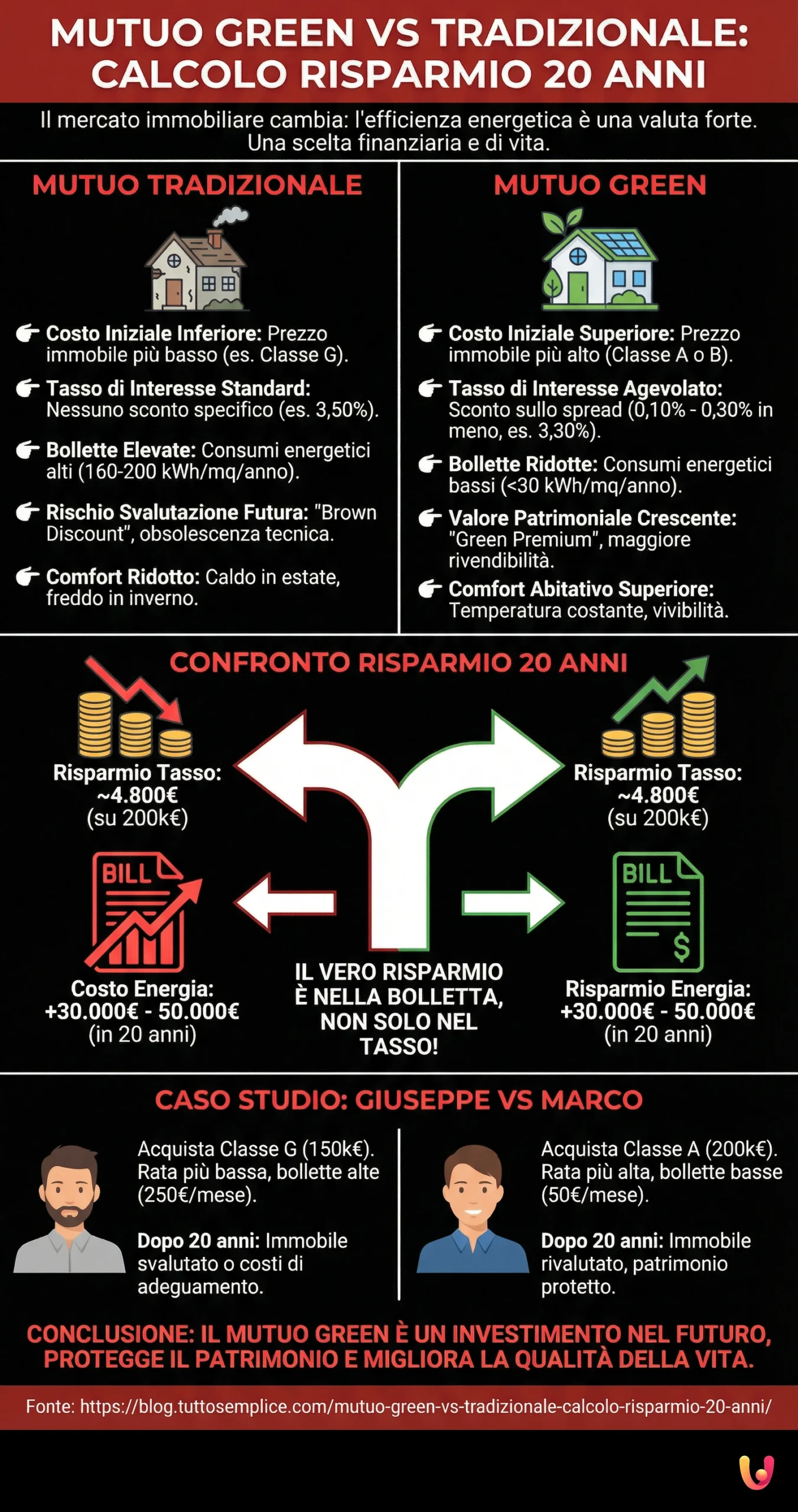 Mutuo Green vs Tradizionale: Calcolo Risparmio 20 Anni - Infografica riassuntiva