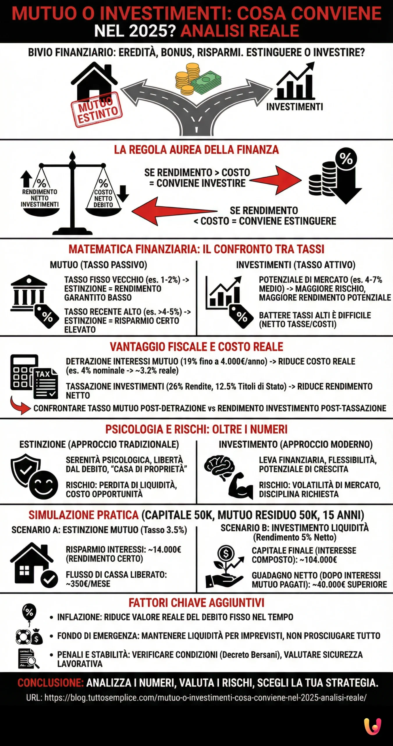 Mutuo o Investimenti: Cosa Conviene nel 2025? Analisi Reale - Infografica riassuntiva