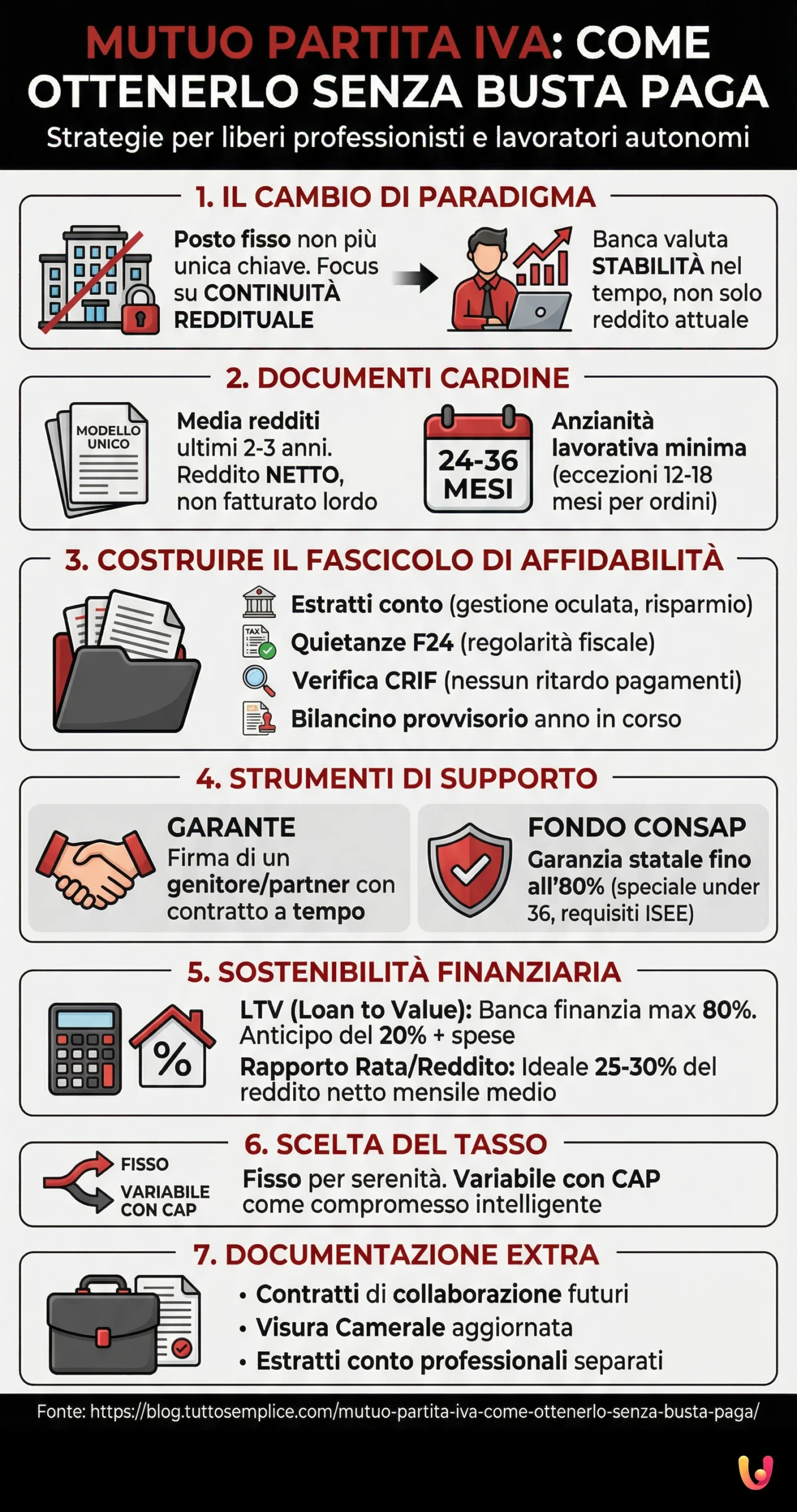 Mutuo Partita IVA: Come Ottenerlo Senza Busta Paga - Infografica riassuntiva
