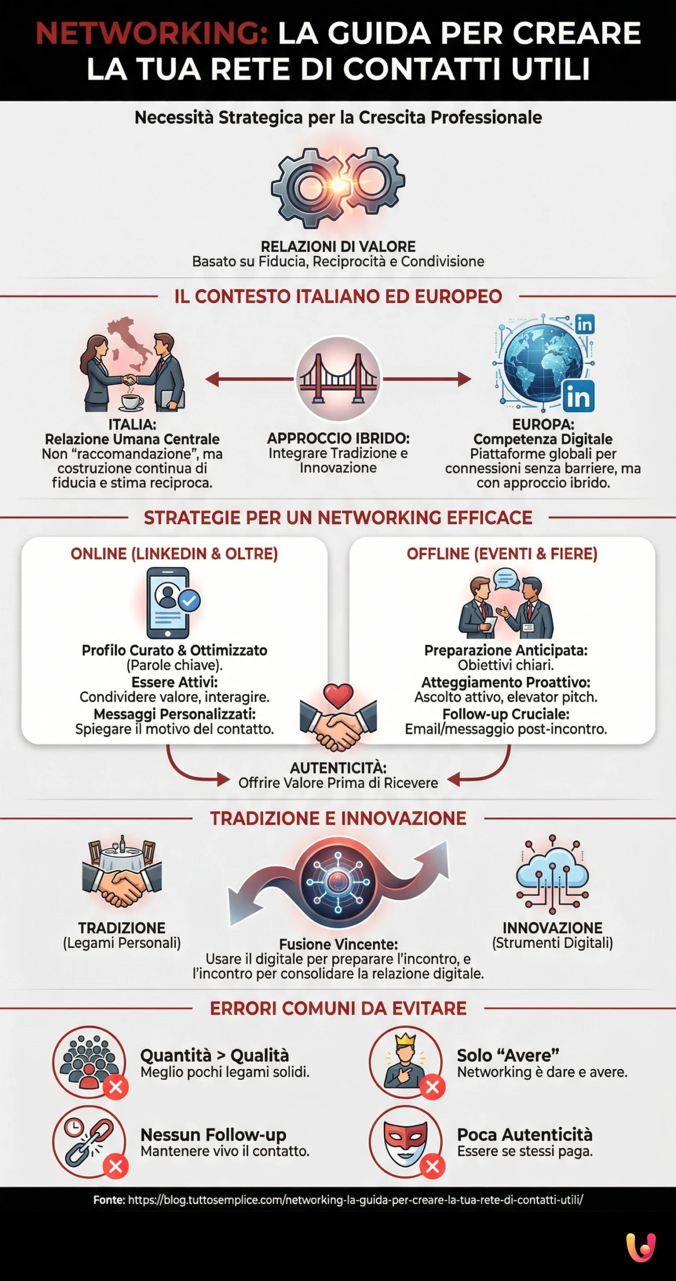 Networking: la guida per creare la tua rete di contatti utili - Infografica riassuntiva