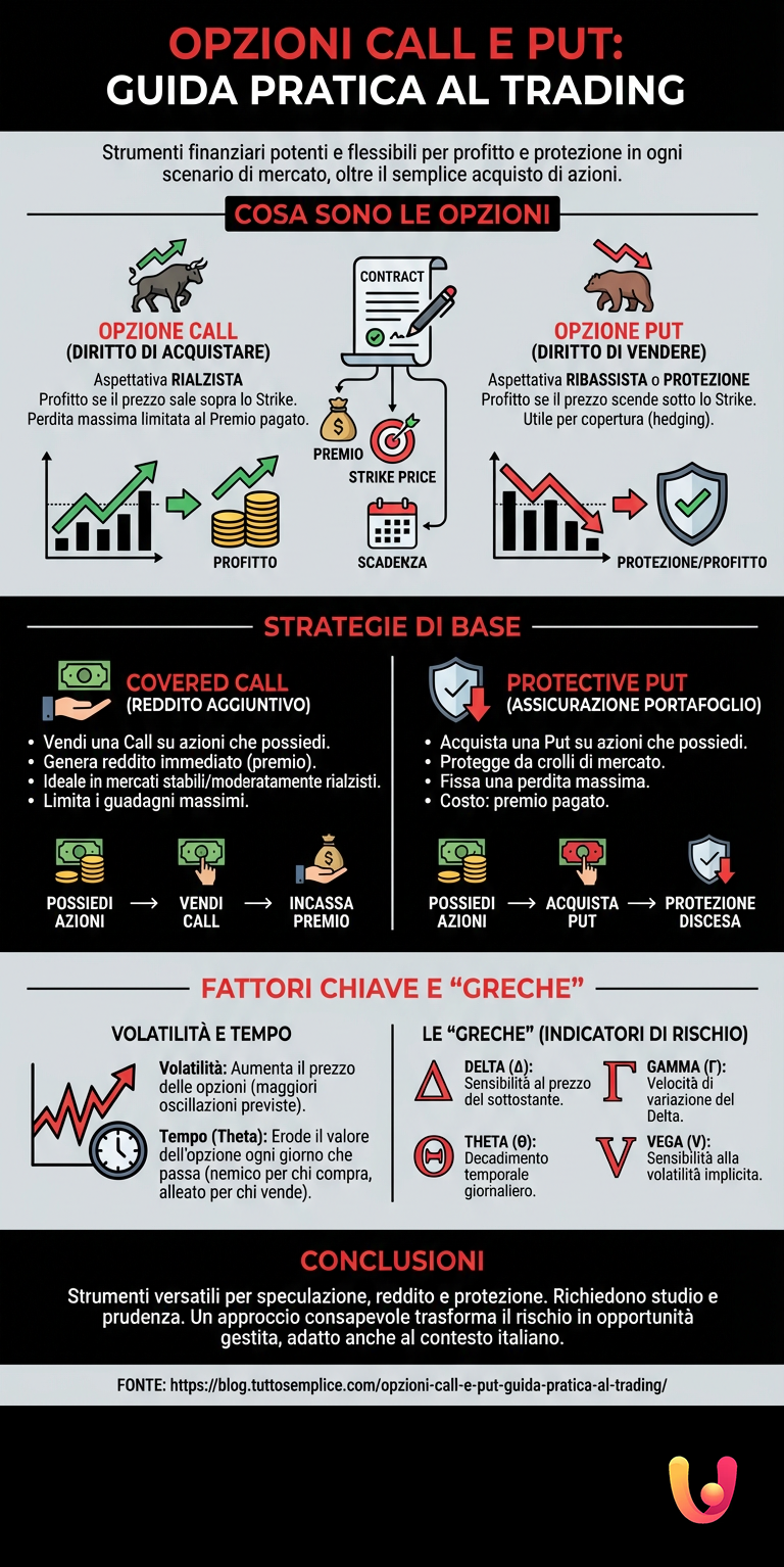 Opzioni Call e Put: Guida Pratica al Trading - Infografica riassuntiva