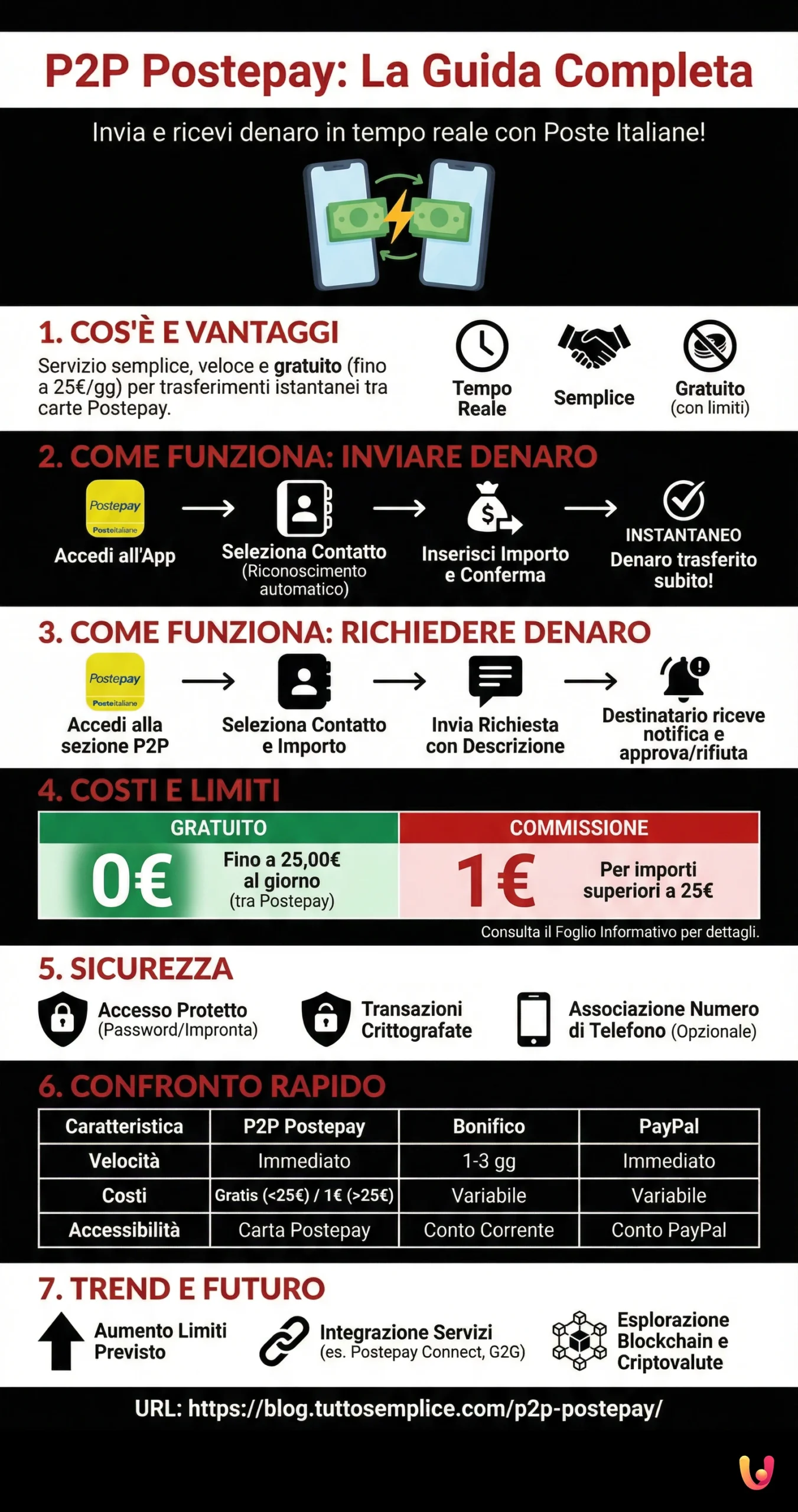 P2P Postepay: la Guida Completa al Servizio di Poste Italiane - Infografica riassuntiva