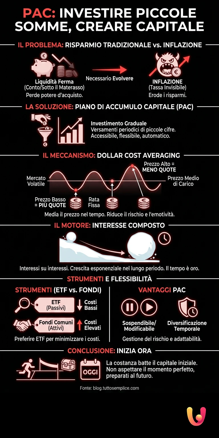 PAC: Come Investire Piccole Somme e Creare Capitale - Infografica riassuntiva