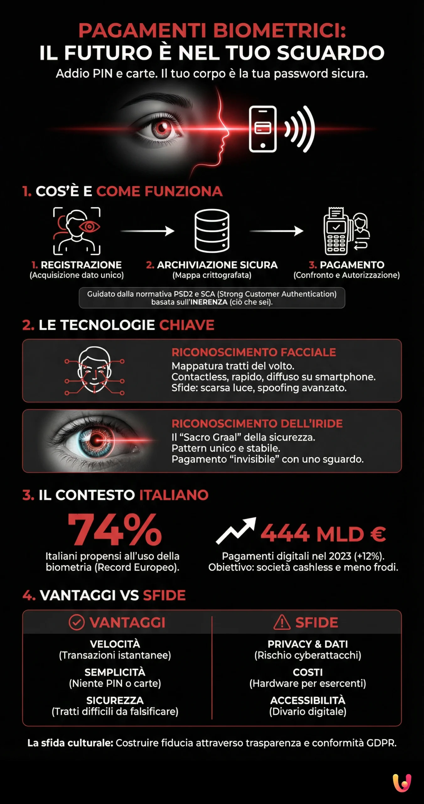 Pagamentos biom&eacute;tricos: adeus PIN, o futuro est&aacute; no seu olhar - Infografia de resumo