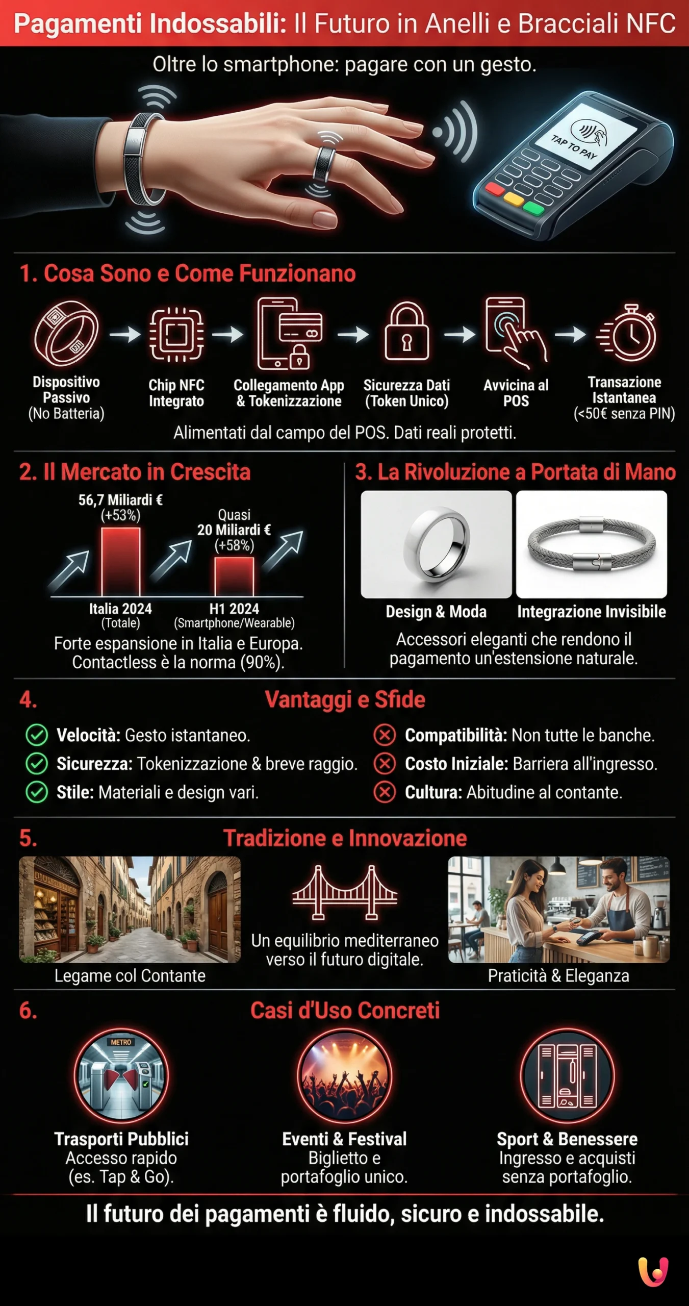 Pagamentos vest&iacute;veis: o futuro em an&eacute;is e pulseiras NFC - Infografia resumida
