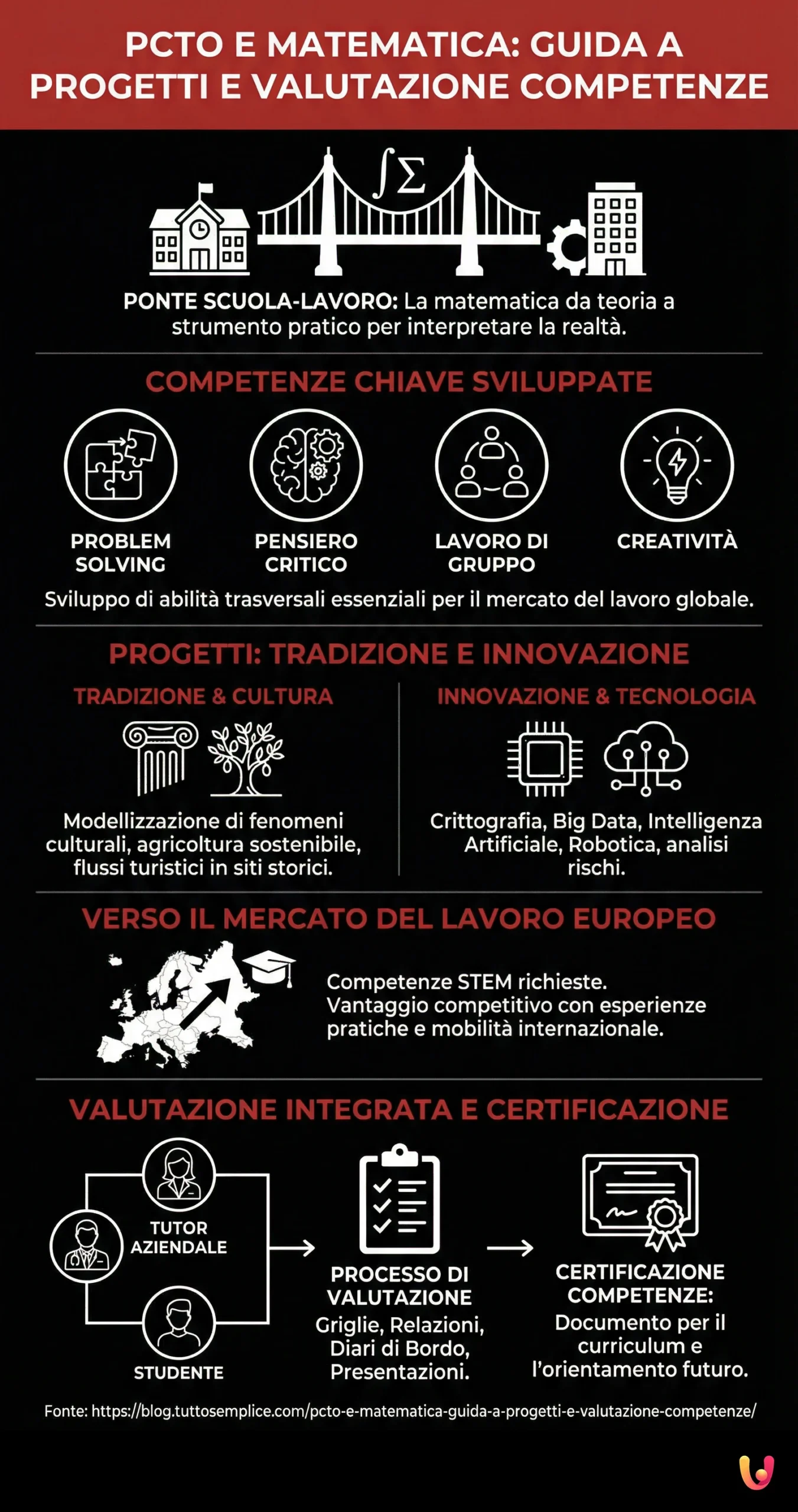 PCTO e matematica: guida a progetti e valutazione competenze - Infografica riassuntiva