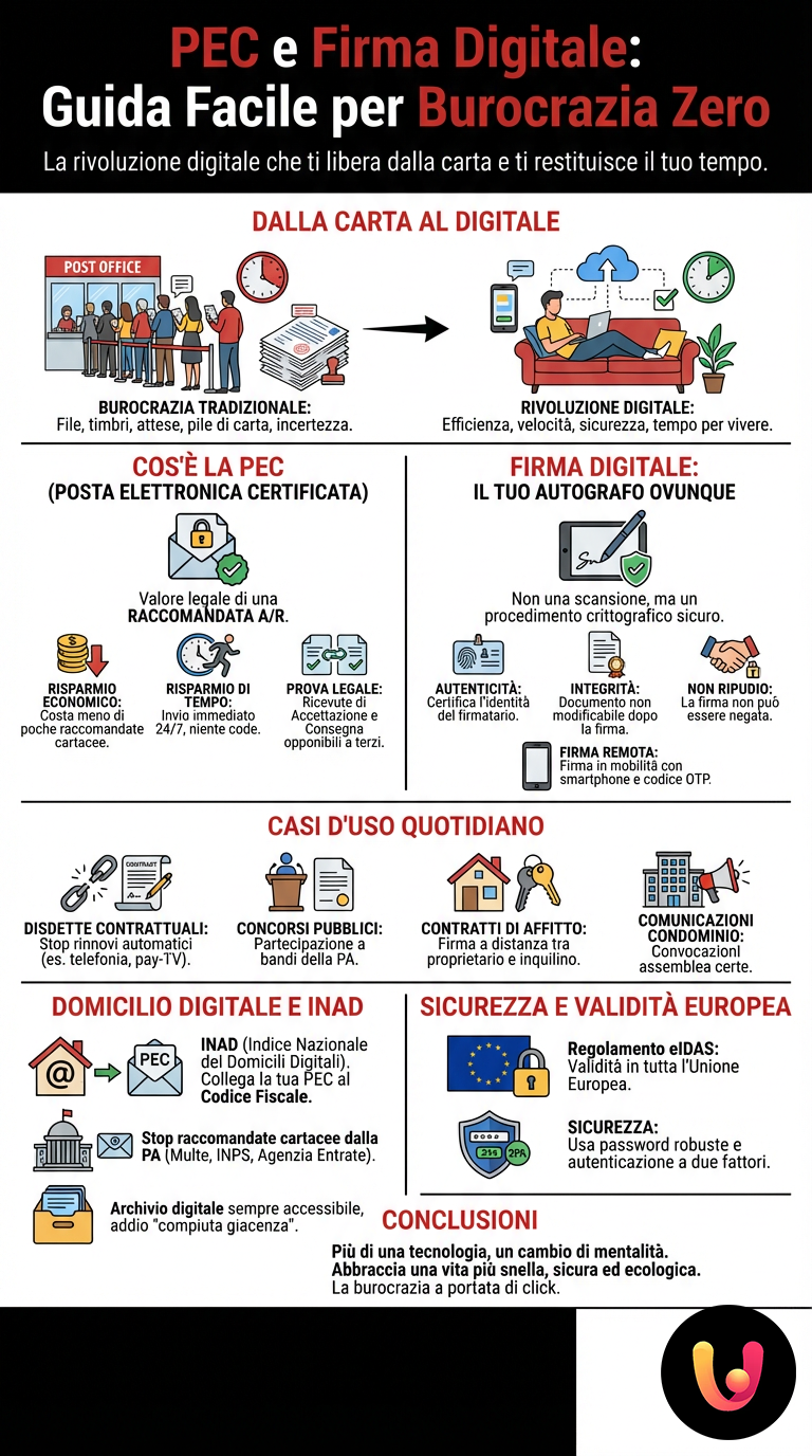 PEC e Firma Digitale: Guida Facile per Burocrazia Zero - Infografica riassuntiva