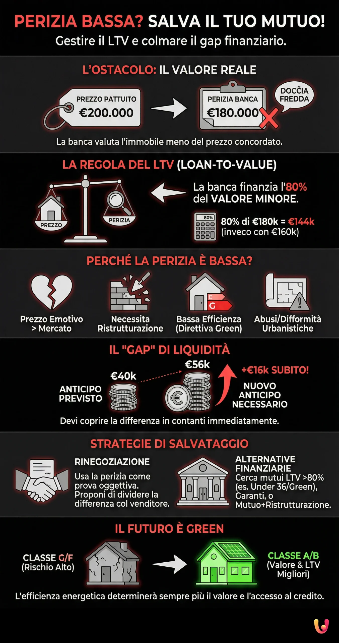 Perizia bassa: come salvare il mutuo e gestire il LTV - Infografica riassuntiva