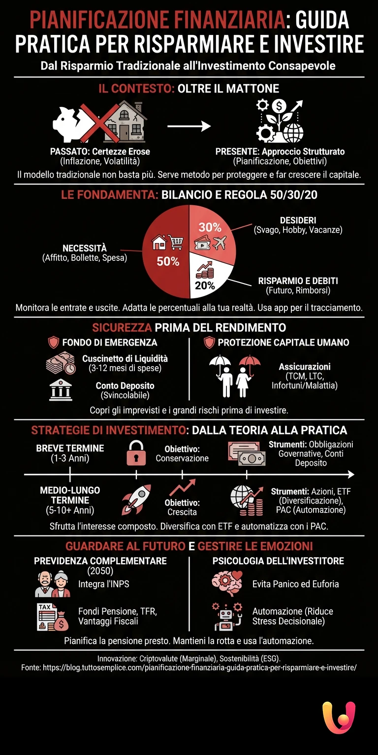 Pianificazione Finanziaria: Guida Pratica per Risparmiare e Investire - Infografica riassuntiva
