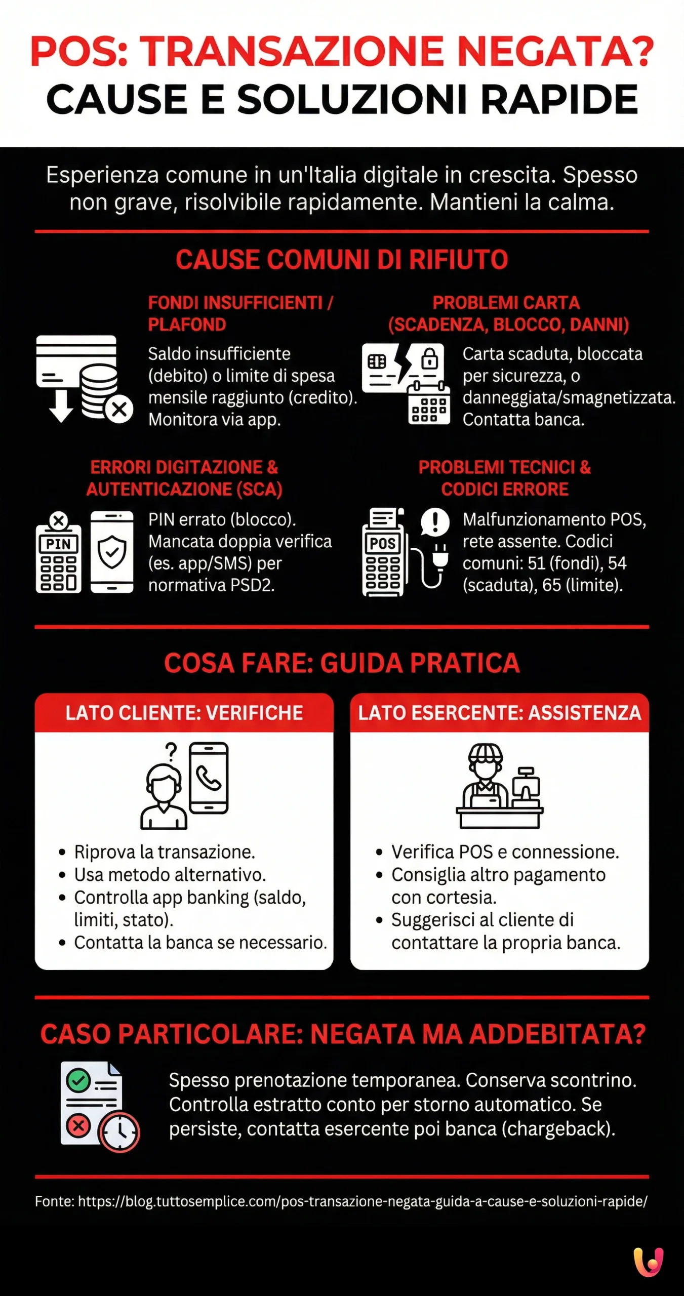 POS: transazione negata? Guida a cause e soluzioni rapide - Infografica riassuntiva