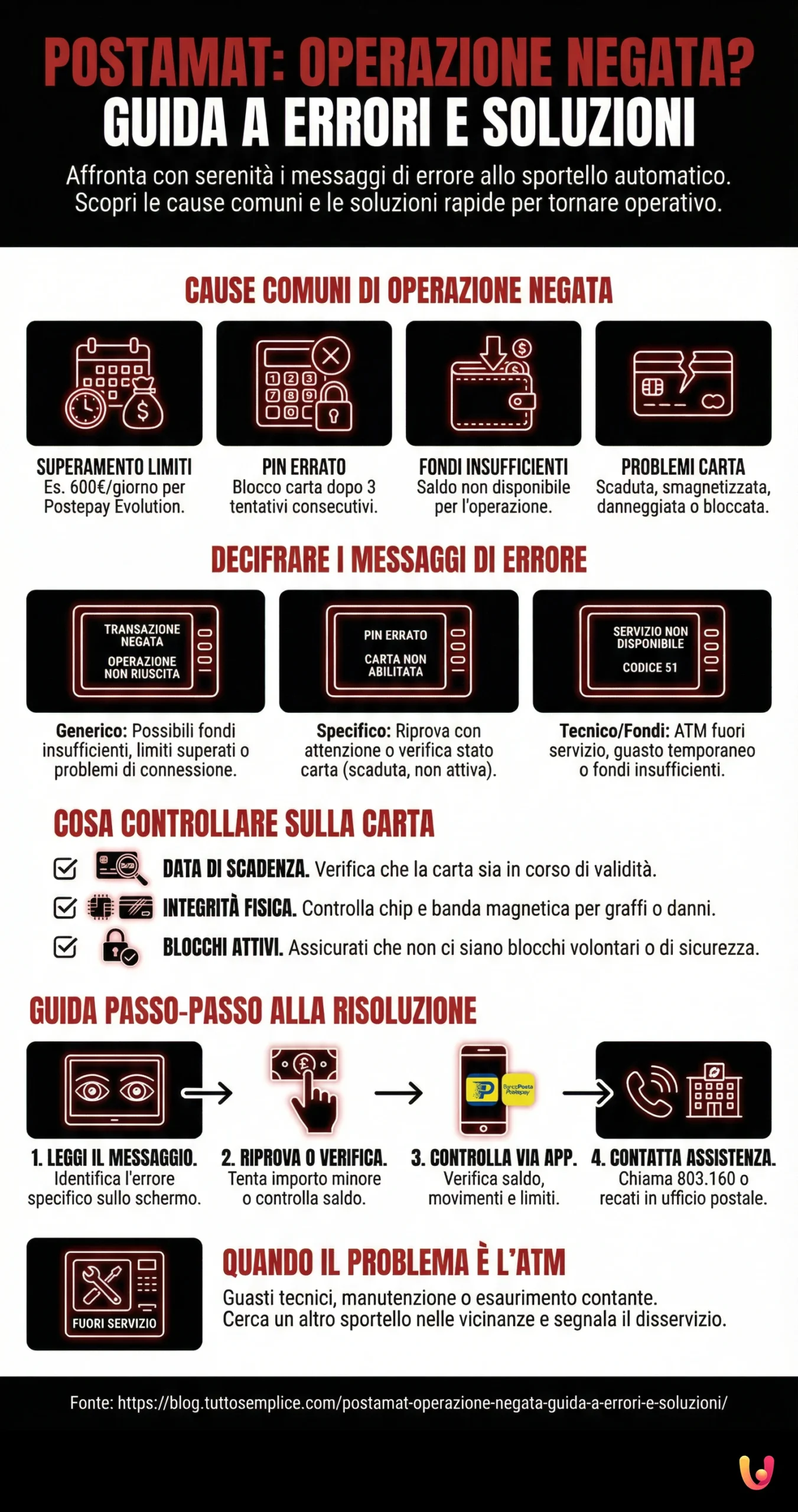 Postamat: operazione negata? Guida a errori e soluzioni - Infografica riassuntiva