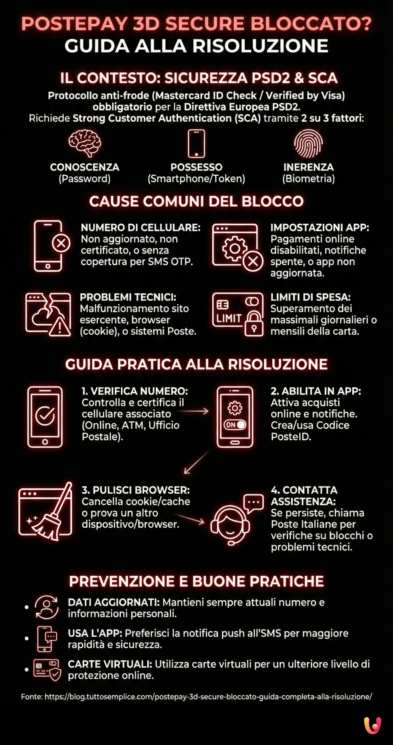 Postepay 3D Secure bloccato? Guida completa alla risoluzione - Infografica riassuntiva