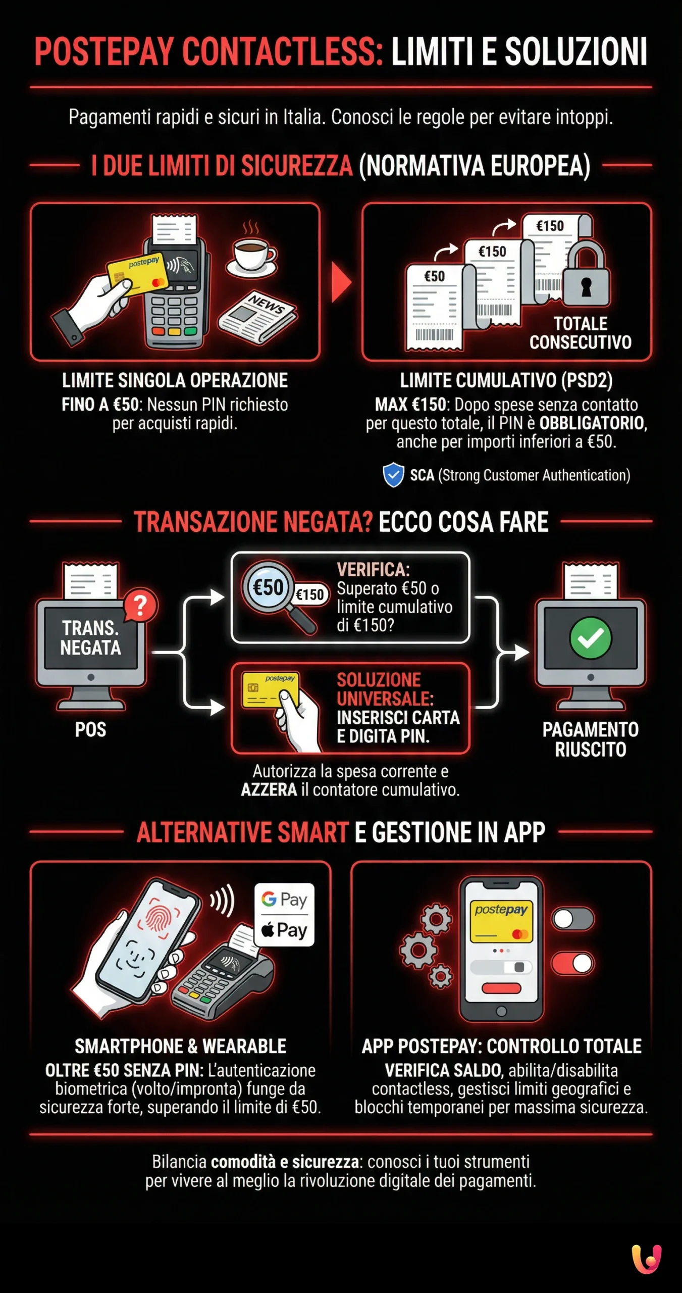 Postepay contactless: superato il limite? Ecco cosa fare - Infografica riassuntiva
