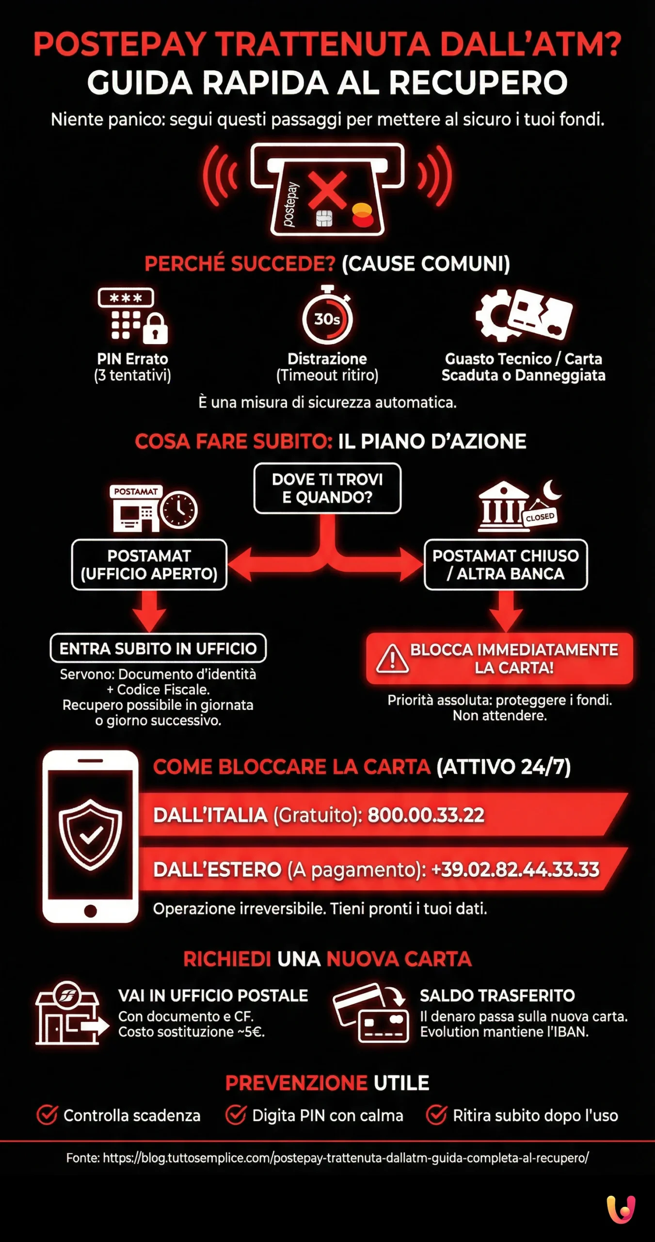 Postepay trattenuta dall'ATM? Guida completa al recupero - Infografica riassuntiva