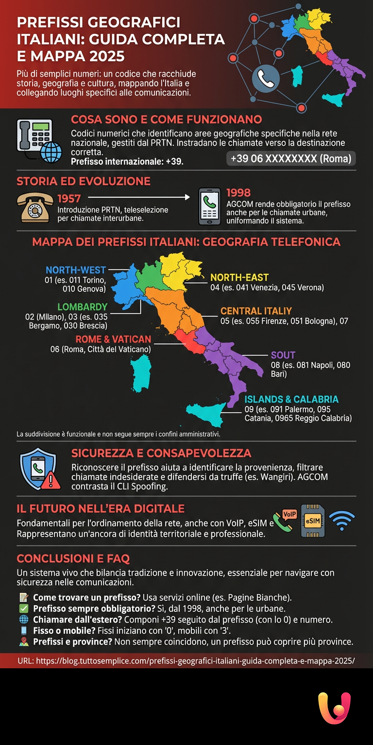 Prefissi Geografici Italiani: Guida Completa e Mappa 2025 - Infografica riassuntiva