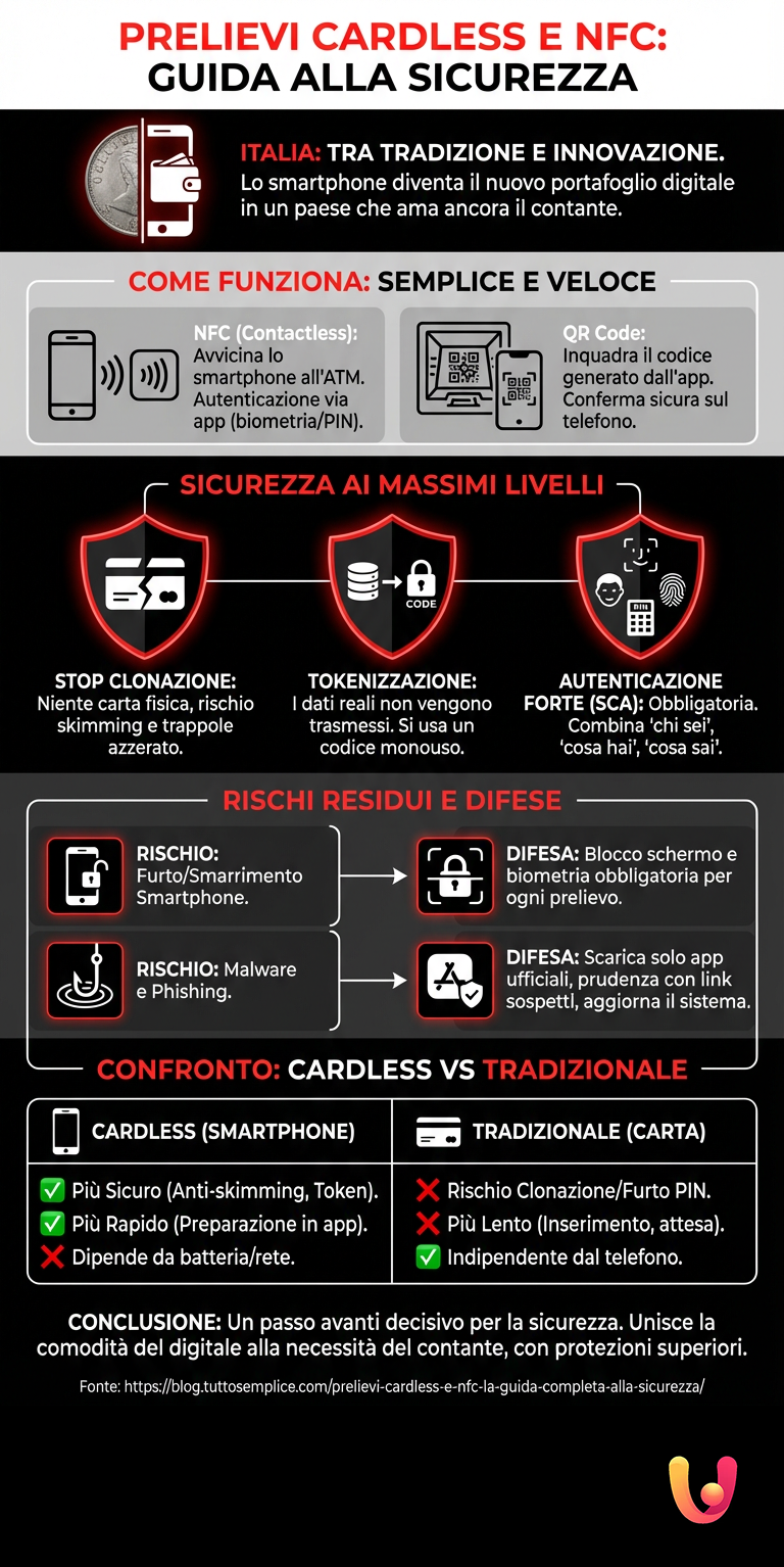 Prelievi cardless e NFC: la guida completa alla sicurezza - Infografica riassuntiva