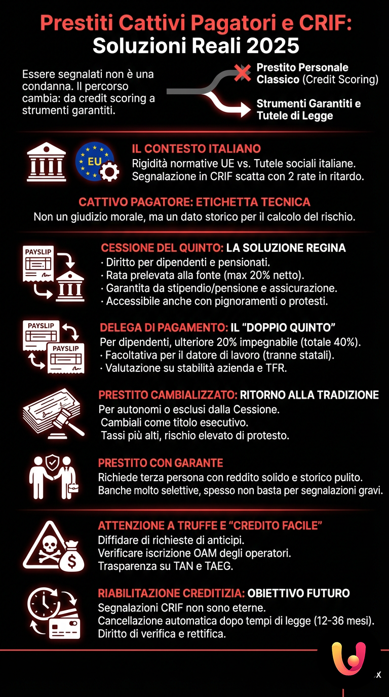 Prestiti Cattivi Pagatori e CRIF: Soluzioni Reali 2025 - Infografica riassuntiva