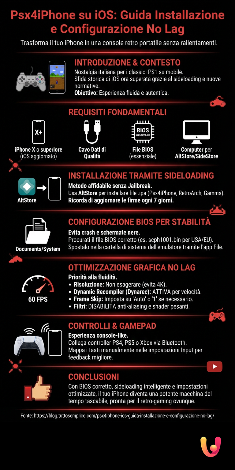 Psx4iPhone iOS: Guida Installazione e Configurazione No Lag - Infografica riassuntiva