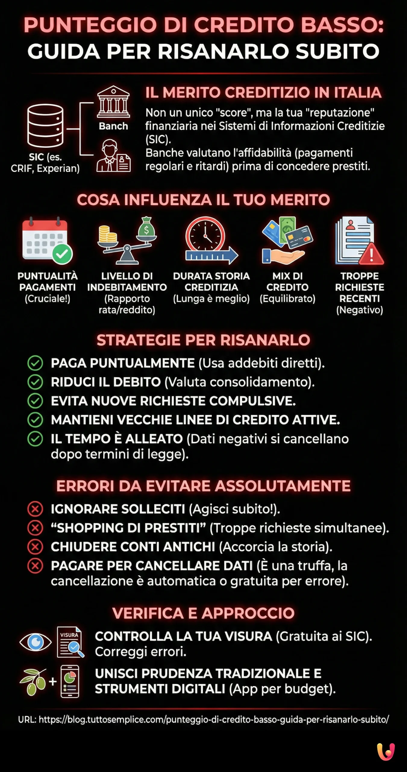 Punteggio di Credito Basso: Guida per Risanarlo Subito - Infografica riassuntiva