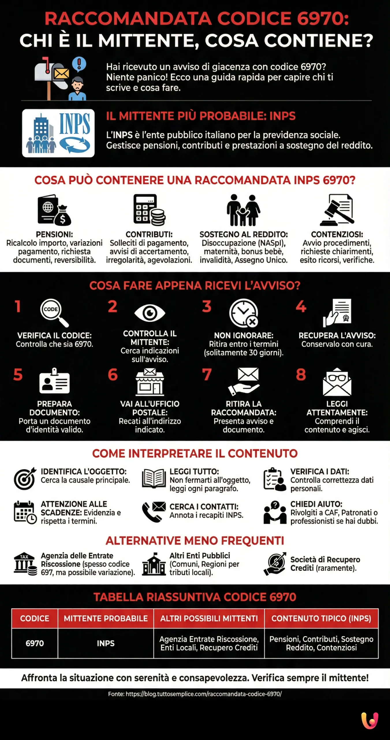 Raccomandata Codice 6970: Chi è il Mittente, Cosa Contiene? - Infografica riassuntiva